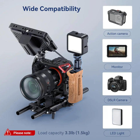 Two Pack Pro Grade Mini Ball Head With One Quarter Inch Screw And Removable Shoe Mount supporting cameras and LED light.