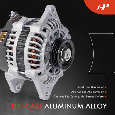 Alternator For Kia Rio And Spectra Series 12V 80A With 4-Groove Pulley Clockwise Easy Plug-And-Play Replacement, silver finish