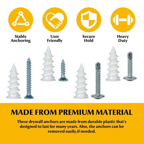 Self Drilling Screws And Drywall Anchors Kit With 192 Pcs Of Self Tapping Screws for Sheet Metal Wood and Drywall, made from premium material