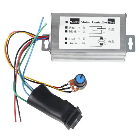 Two Pack DC Motor Speed Controller For Brush Motors, PWM Regulator with dimmer, switch and knob, 9V to 60V input, 0 to 20A output