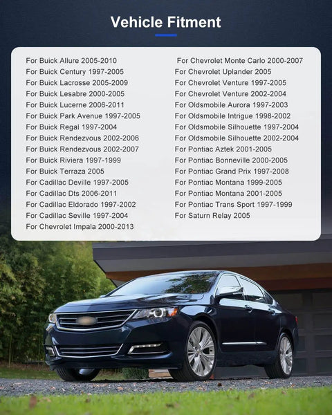 Image showing vehicle fitment list over a parked car suitable for Front/Rear Wheel Hub & Bearing Assembly OE 513121 - 5-Lug ABS.