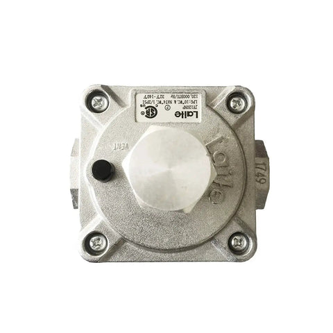 Front view of a Natural Gas Grill Regulator With Half Inch In And Out NPT Threads, Low Pressure Gas Regulator For LP And NG.