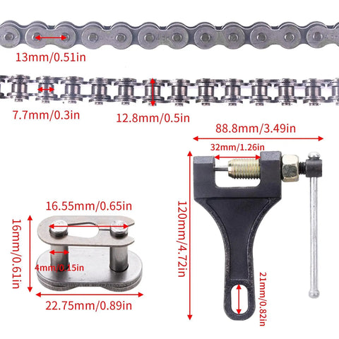 Heavy Duty 415H 110L Chain With Chain Breaker Kit For 49cc To 80cc 2 Stroke Motorized Bicycles And Small Dirt Bikes Universal Fit Includes 1 Chain 1 Chain Breaker And 10 Connector Links