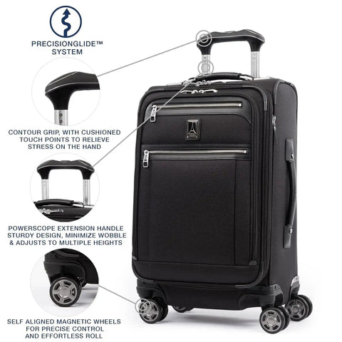 Platinum Elite Softside Expandable 21 Inch Carry On Luggage With USB Port And 8 Wheel Spinner Suiter in Shadow Black