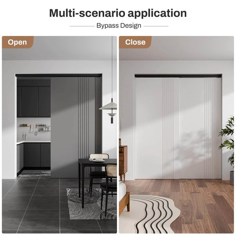 Heavy Duty Aluminum Bypass Barn Door Sliding Closet Hardware Track Kit With Soft Close for modern room separation.