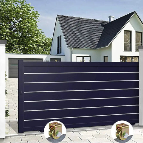 V Groove Caster 1.25 Inch Wheel With Bracket For Inverted Track Suitable For Sliding And Rolling Gates, installed on a dark sliding gate