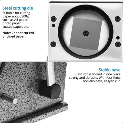 3 Inch Button Paper Cutter and Badge Die Cutter with steel cutting die and stable cast iron base with non-slip feet