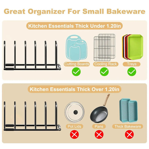 Heavy Duty Metal Cutting Board Organizer And Baking Sheet Rack For Cabinet Storage Fikoksol Five Slot Black Tray Divider illustration