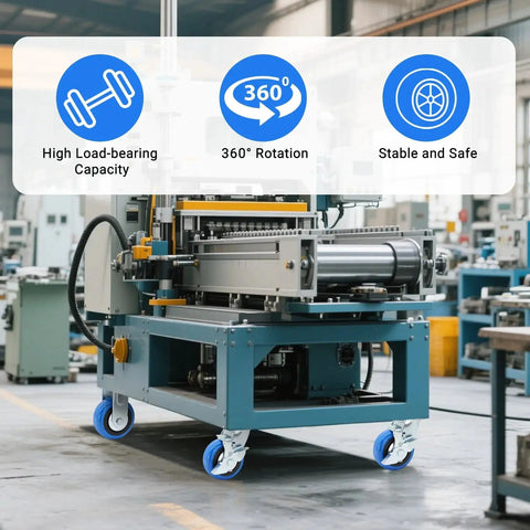 5 Inch Heavy Duty Caster Set Of Four With 3500 Lbs Industrial Grade Capacity And Upgraded Thickened Bracket Smooth Rolling Wheels For Cart Bases Two Brakes And Two Rigid Castors Ideal For Warehouses Workshops And Industrial Use installed on industrial machine