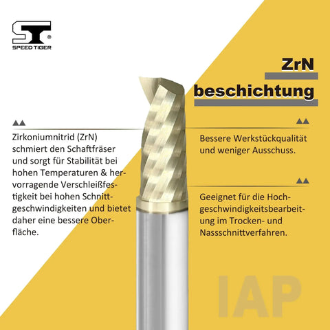 Solid Carbide CNC End Mill Single Flute With 1 Quarter Inch Shank And 2 Inch Overall Length For Aluminum Wood Plastic Brass Copper Cutting ZrN Coated Milling Bit For Pro Machinists