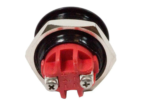 Back view of 16Mm 5 Eighth Inch 12 Volt Green LED Metal Signal Indicator Dash Light With Single Arrow Black Housing Screw Base