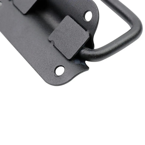 Close-up of black stainless steel chest pull handle with 5 mm mounting holes, part of 2 pack, 3x2.4 inch, for wood boxes and toolboxes.