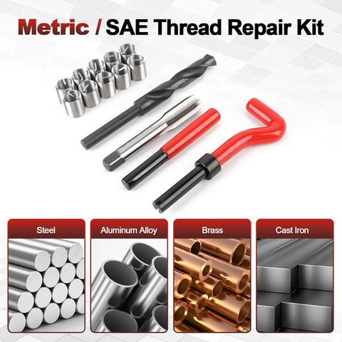 Pro Grade 15 Pcs M14x1.5 Thread Repair Inserts Kit With Spiral Drill Tap Wrench And Tools, Stainless Steel Helicoil Style Repair Kit For Aluminum Parts