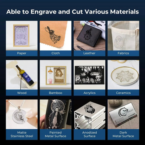 Dope 10W Laser Engraver And Cutter With 72W Peak Power for Wood, Metal, Paper, Acrylic, Glass, Leather engraving samples