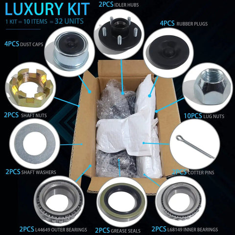 Trailer Hub Kit For 3500 Lb Axles, 5 Lug, 4.5 Inch Hub Diameter, Includes 2 Sets, 6.34 Inch Hub, L44649 L68149 Bearings