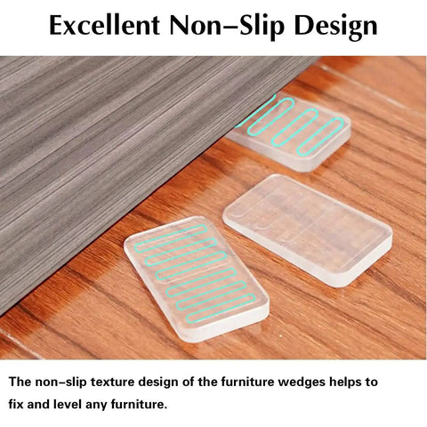 Clear Plastic Shim Wedges 8 Pack For Leveling Tables And Furniture under wood floor, showing non-slip texture design