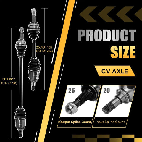 Toyota Corolla Front Left And Right CV Axle Shaft Assembly Pair Go To Replacement Durable OEM Grade 1.8L L4 2009 2010 2011 2012 2013 2014 2015 2016 2017 2018 NCV69051 NCV69588 with specifications and dimensions shown.