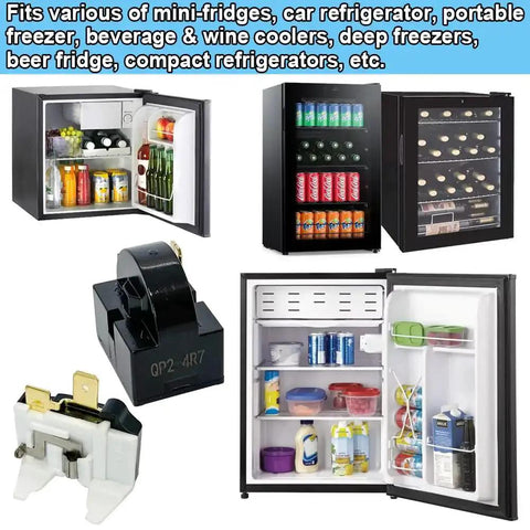 Refrigerator Starter PTC Start Relay 4.7 Ohm 1 Pin With 6750C0005P Overload Protector Replacement for LG and Vissani mini fridges shown