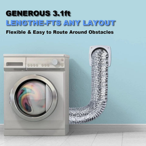 Front view of Magnetic Dryer Vent Connector Kit with Self Alignment and No Fuss Quick Connect DV180 attached to dryer.