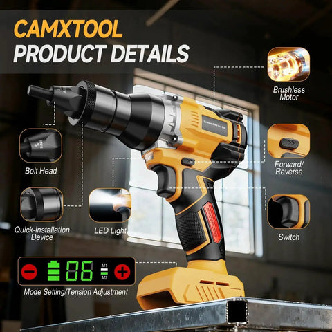 Cordless Rivet Nut Gun For Dewalt 20V Max Battery with Auto Mode showing features like brushless motor and LED light