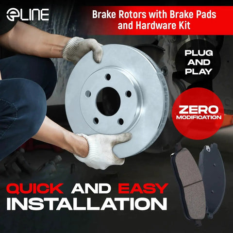 Front brake rotor kit with silver rotor and two brake pads; ELINE logo visible