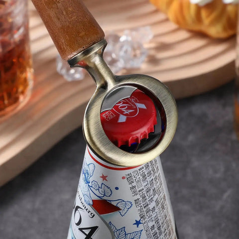 12 Piece Stainless Steel Bottle Opener Inserts Kit With Threaded Flat Openers In Six Antique Colors For DIY Wood Turning Projects Wedding And Party Supplies Beer Bottle Opener Hardware For Handmade Crafts in use opening a bottle.