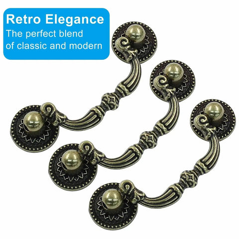 6Pcs Vintage Drop Bail Drawer Pulls With Embossed Pattern Center To Center 2.56 Inches Antique Dresser Wardrobe Handles Set