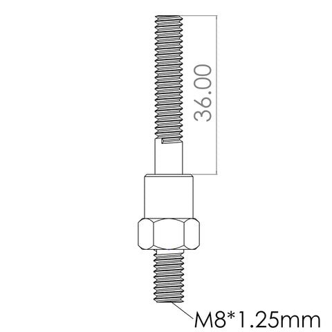 Technical drawing of M8*1.25mm threaded mandrel for 1/4-20 Extended Rivet Nut Mandrels And Nosepiece Set For Installing Pre-Bulbed Rivet Nuts On Manual Rivet Nut Guns With Multi-Grip Compatibility And Replacement Parts For Threaded Inserts Pro Grade Must Have