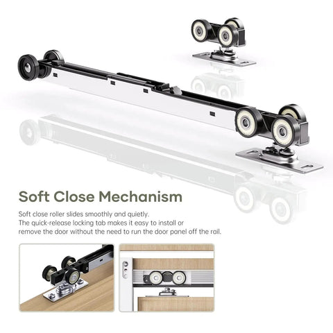 Close-up of 30X80 Inch Pocket Door Frame Kit With Two Way Soft Close For 2X4 Stud Walls Aluminum Track Sliding Hardware