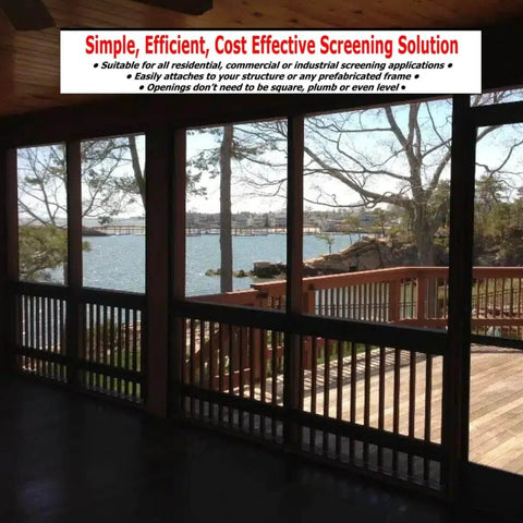 Aluminum Track Porch Screen Kit For DIY Screened In Porch And Patio Upgrade with installed screens overlooking water view.