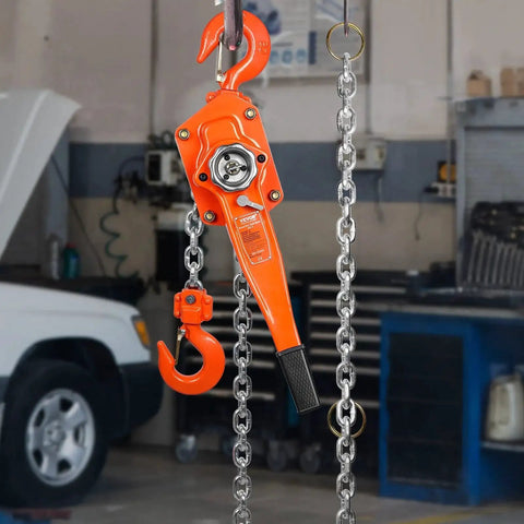 Manual Lever Chain Hoist 3 Ton 6600 Lb, 20 Ft, G80 Weston Brake 360 Degree Hook in workshop setting