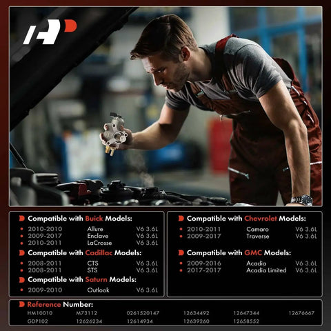 Technician examining High Pressure Fuel Pump For Chevy Traverse Camaro GMC Acadia Direct Fit 2009-2017 V6 3.6L Engine