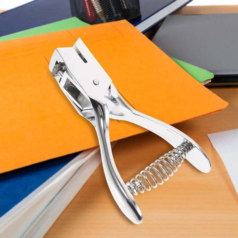 Manual Single Hole Paper Puncher for Office and School, 8 Sheet Capacity, Portable Handheld Hole Punch Tool, Silver Oval Puncher