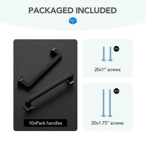 10 Pack 5 Inch Matte Black Cabinet Handles Made From Solid Zinc Alloy For Kitchen Cupboard And Drawer Hardware Center To Center 5 Inch Mounting Pulls, includes screws