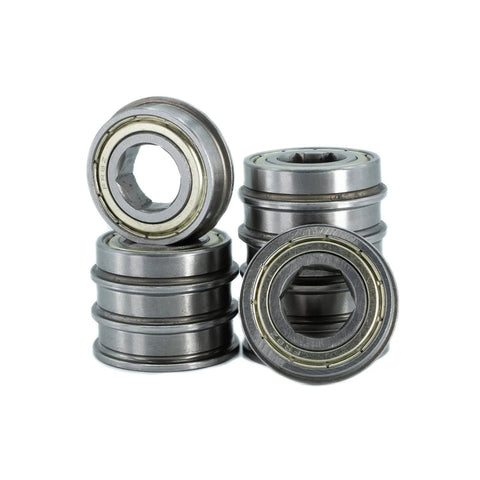 Pack of 10 steel flanged hex-bore precision ball bearings, 1/2 in hex bore, 1-1/8 in OD, 5/16 in wide