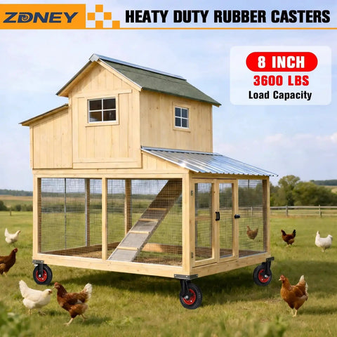 8x2 Inch Heavy Duty Casters Set Of 2 With Solid Rubber Wheels Knobby Tread 3600 Lbs Total Capacity on chicken coop