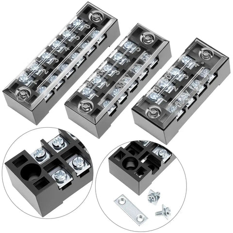 Pro Grade Dual Row Screw Terminal Block Kit With 6 Sets 4/5/6 Position Options And Jumpers, 600V 15A Blocks showcasing connectors