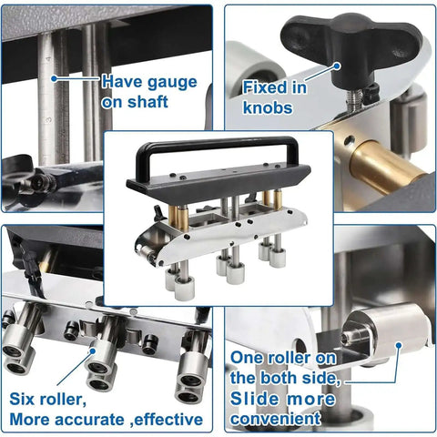 Close-up of 3 Station Verge Roller Bender for Roofing Sheet Metal Bending Tool with detailed features and components.