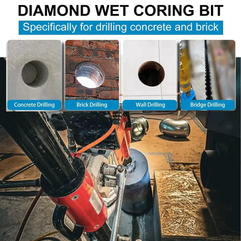 Heavy Duty Wet Diamond Core Drill Bit For Concrete And Masonry 3 Inch Diameter 15 Inch Drilling Depth Thread Size One And A Quarter To Seven Inches Turbo Laser Welded Segments For Rebar Brick Block Stone By SALI in use for brick and concrete drilling