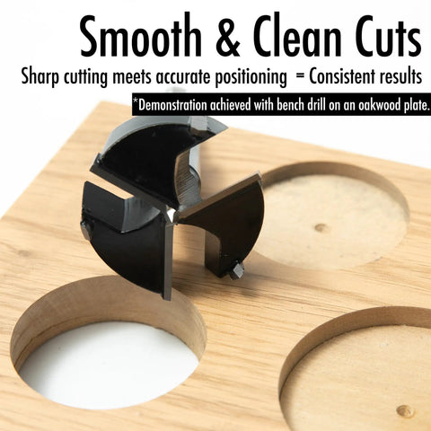 2 Inch Forstner Drill Bit With Triple Flute Carbide Tips creating clean holes in hardwood plywood