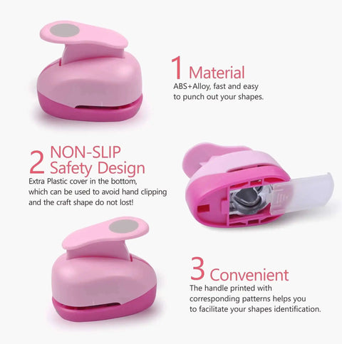 5 Piece Craft Hole Punch Set For Scrapbooking and Card Making, Ergonomic Spring Action Paper Punches, Pink Circle Shapes