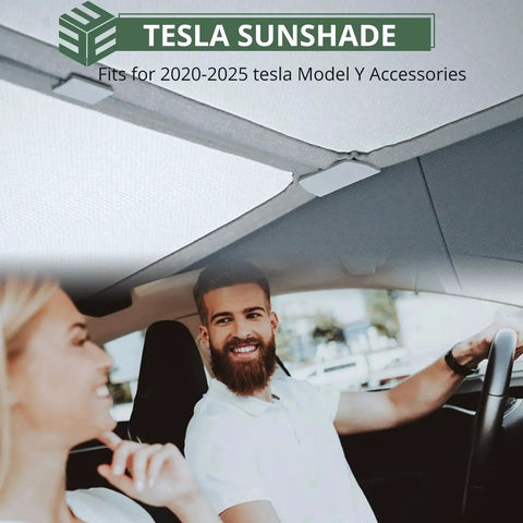 Model Y Sunshade Roof Cover For Tesla 2020 To 2025 Heat And UV Protection installed inside car
