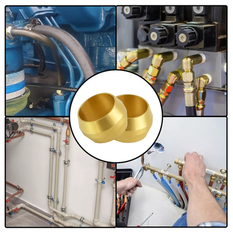 Brass compression sleeves 5/8 in OD, 50 pcs, for tube fittings in plumbing and hydraulics