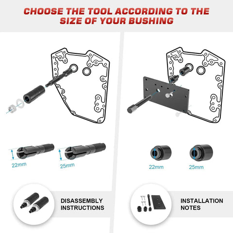 Inner Cam Bearing Installer And Puller Tool for Harley Twin Cam Engines 1999 to 2017 with size options 22mm and 25mm shown
