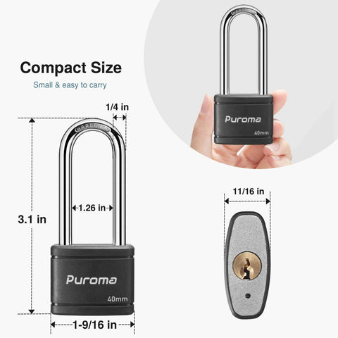 2 Pack Keyed Padlocks With 3 Keys Each 2.5 Inch Locker Locks 40mm Heavy Duty Shackle for gate and toolbox, compact design