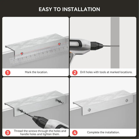 Step-by-step installation guide for Brushed Nickel 10 Pack 5 Inch Edge Finger Cabinet Pulls Aluminum Alloy Hardware.