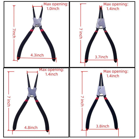 4 Piece Snap Ring Pliers Set For Automotive Use Internal And External Circlip Pliers Kit With Straight And 90 Degree Bent Jaw Tips