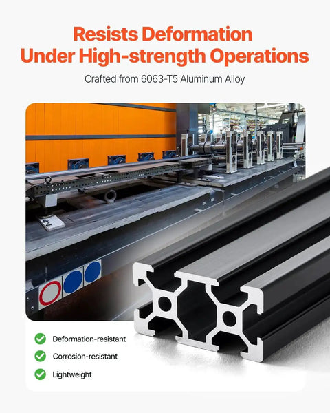 Four 39.4 Inch T Slot 2040 Aluminum Extrusion Profiles With Anodized Linear Rails European Standard Heavy Duty DIY Kit For 3D Printers CNC Machines And Laser Engraving Black shown with industrial background
