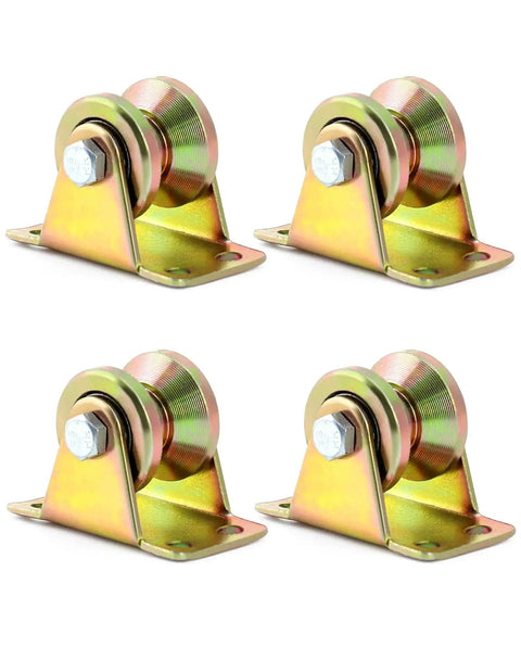Steel Groove Rigid Caster Wheel 1 Point 2 Inch Diameter 4 Pack V Groove Wheel Sliding Gate Rollers With V Shaped Bracket Heavy Duty