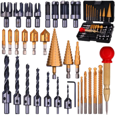32 Piece Woodworking Drill Bit Set With Countersink Bits, Wood Plug Cutter, Step Bit, Center Punch, L Wrench, for various drills